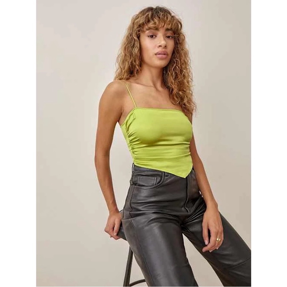 Reformation Gruyere Sleeveless Silk Top‎ in Guacamole